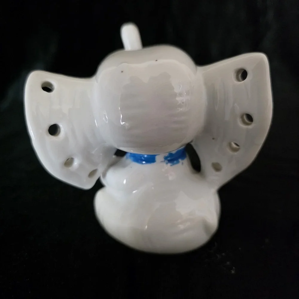 Vintage White Elephant Ring & Earring Holder Ceramic Trunk Up Good Luck